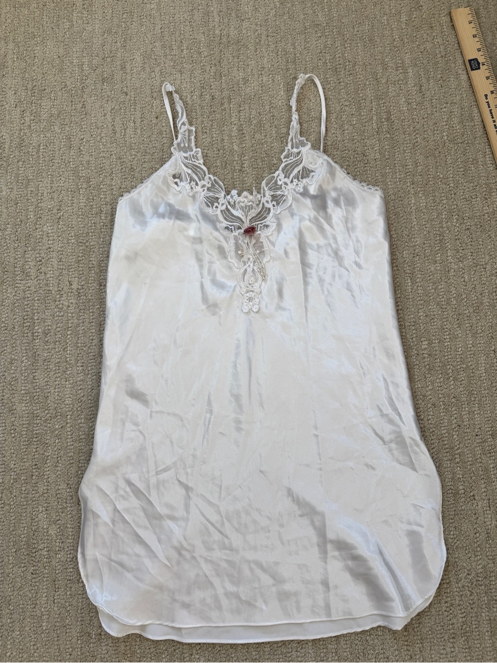 White Lace-Trim Satin Chemise - Brand Unknown